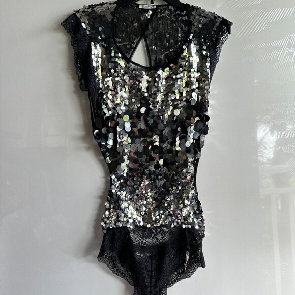 NWOT Free People x Intimately WOMEN'S BODYSUIT M S Main Character sequins LACE - Picture 6 of 15